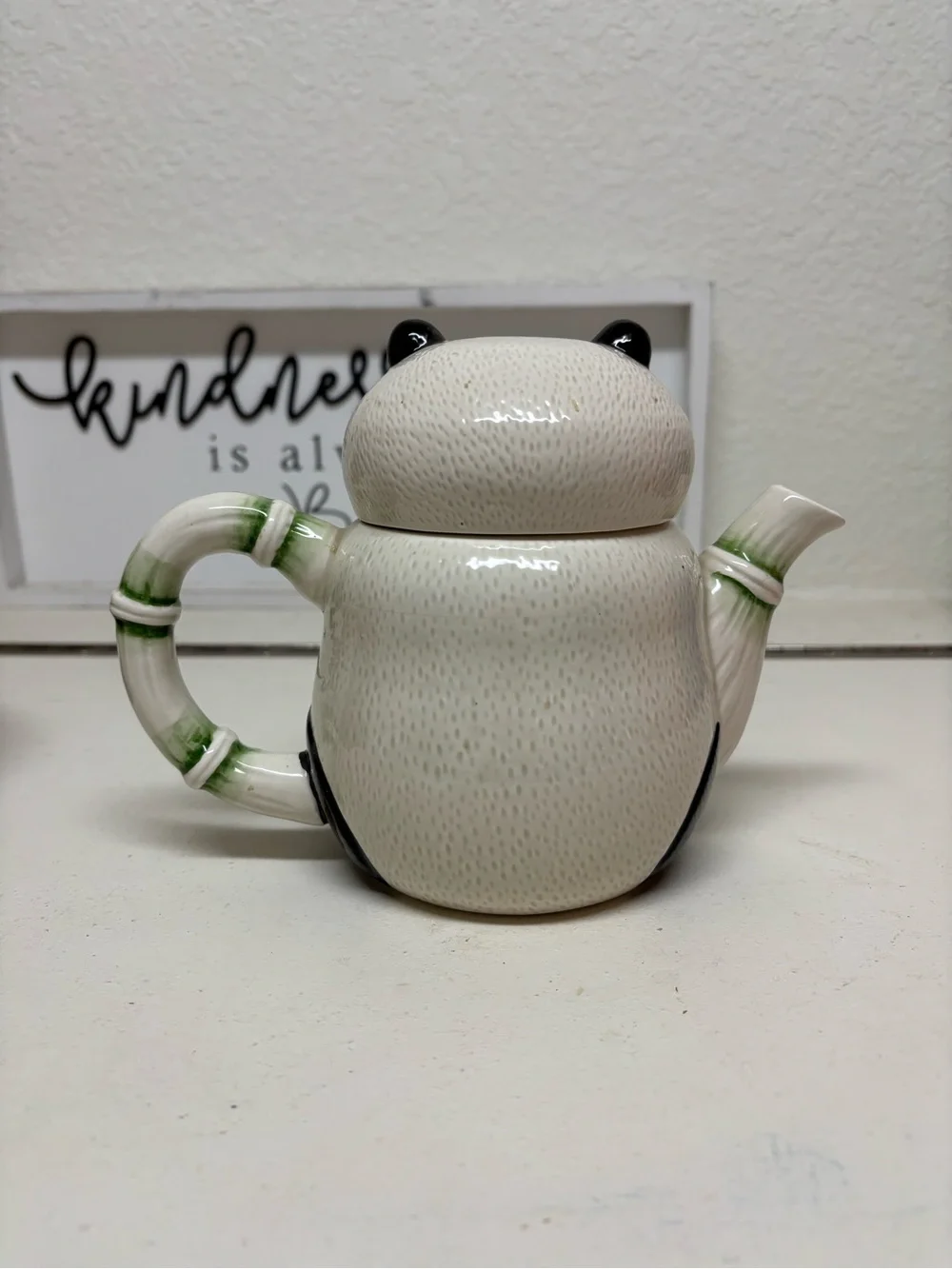 Panda Ceramic Teapot with Bamboo Handle - White & Black